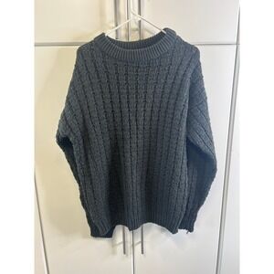 Spettro Casual Clothing Charcoal Gray Chunky Ribbed Knit Crewneck Sweater Mens‎